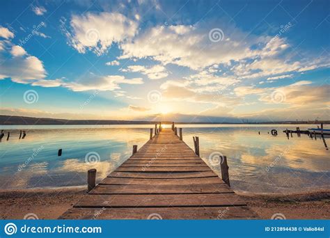 Old Wooden Dock At The Lake Sunset Shot Stock Photo Image Of Calm