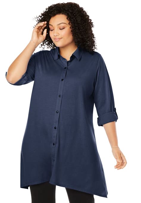 Woman Within Woman Within Women S Plus Size Button Front Collared Maxi Tunic Tunic Walmart