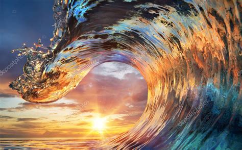 Colorful Ocean Sunset Wave — Stock Photo © Vitaliysokol 162999206