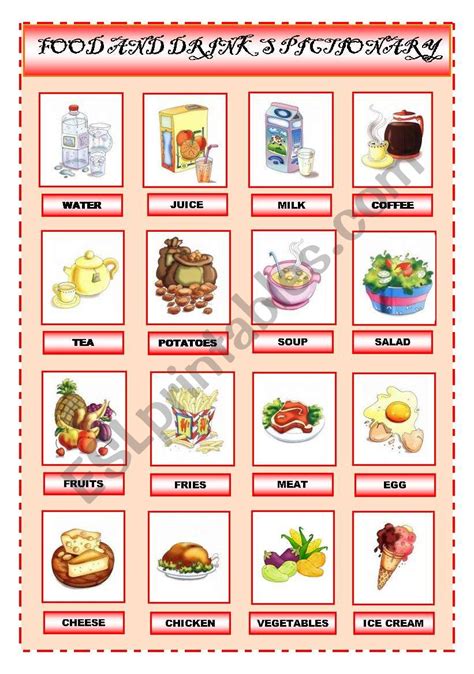 Food And Drinks Picture Dictionary Esl Worksheet By Ironda