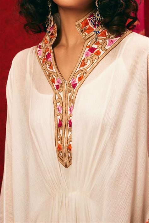 Buy Nadima Saqib White Viscose Cotton Embroidered Kaftan Online Aza Fashions