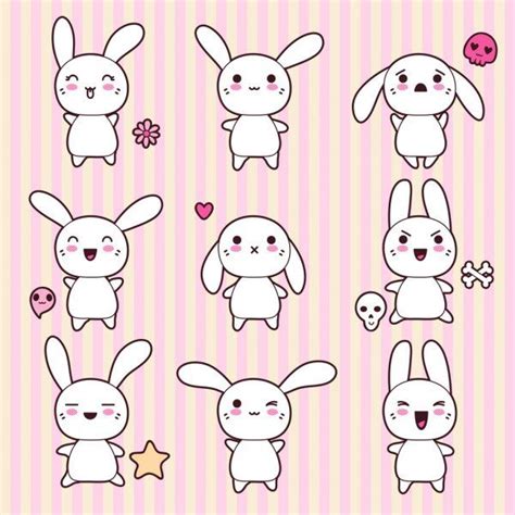 Download Collection Of Funny And Cute Happy Kawaii Rabbits — Stock