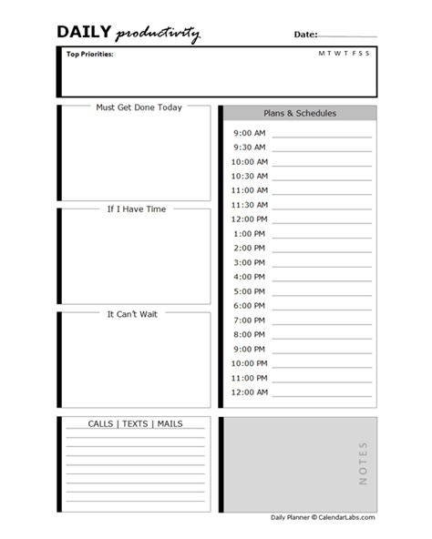 Daily Productivity Template Free Printable Templates