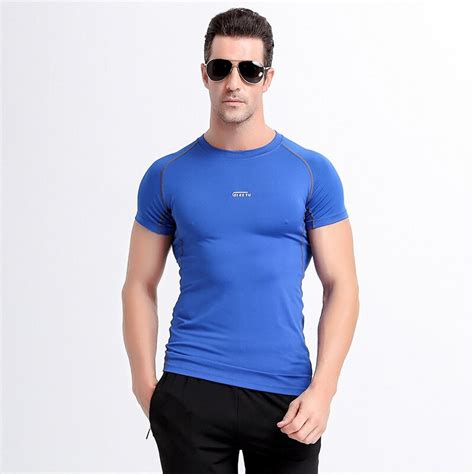 high elastic fitness tight running t shirts men quick dry leisure sport clothing football t