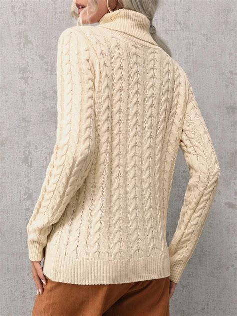 Women Cable Knit Turtleneck Sweater Kidenhouse