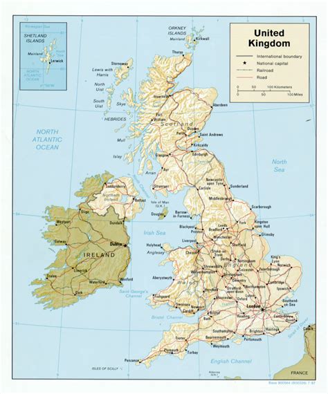Large Detailed Political Map Of United Kingdom With Relief Roads Railroads And Major Cities