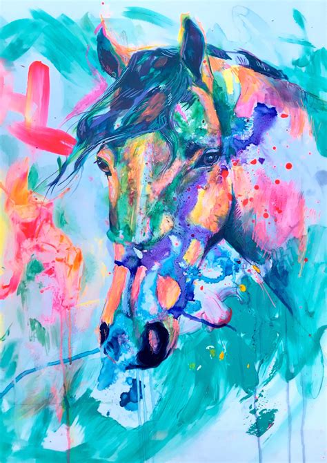 Original Colorful Abstract Horse Painting In Loose Expressive Etsy