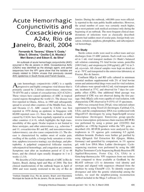 Pdf Acute Hemorrhagic Conjunctivitis And Coxsackievirus A24v Rio De