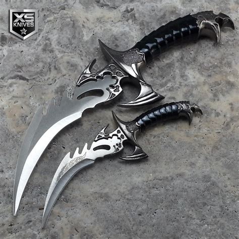 2pc Set Draco Twin Fantasy Fixed Blade Curved Dagger Collectible Knives