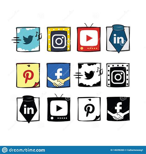 Fun Cartoon Style Social Media Icons Set Editorial Image Illustration