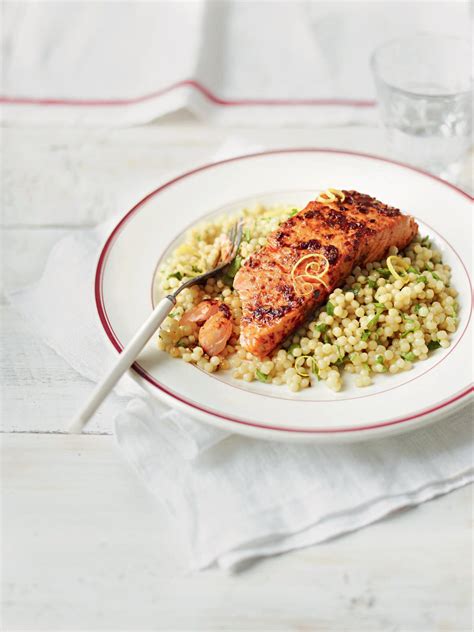 But brown rice is the winner when it comes to fiber. Quick harissa salmon with giant couscous recipe ...