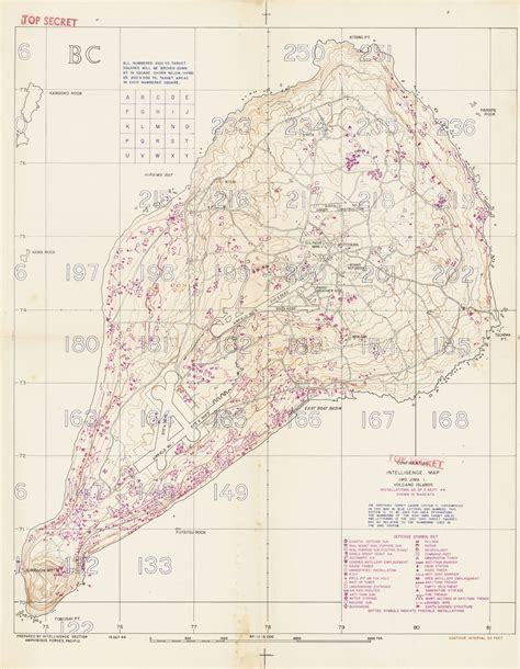 Rare TOP SECRET Map Of Iwo Jima Prepared For The American Invasion