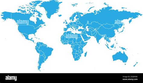 World Map In Blue Color On White Background High Detail Blank