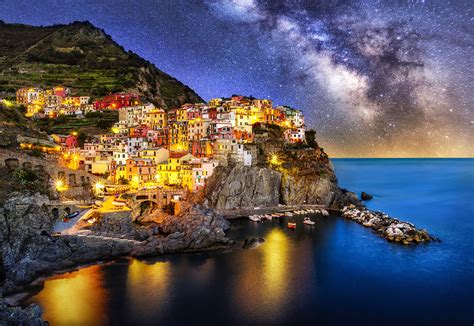 Night Blue Hour Manarola Cinque Terre Liguria Italy Milky Way Ryder