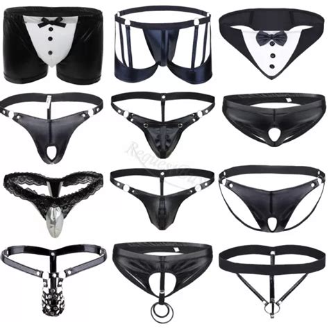 Sexy Mens Faux Leather Pouch Bikini Briefs Jock Strap Underwear G