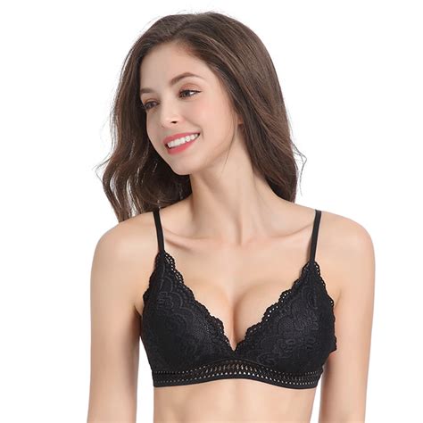 French Style Bralette Seamless Deep V Lace Bra Wireless Thin Underwear Sexy Lingerie Soft Push