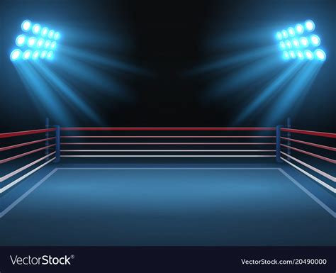 Empty Wrestling Sport Arena Boxing Ring Dramatic Vector Image
