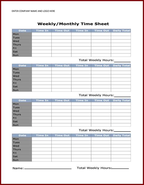Weekly Monthly Timesheet Template | Qualads