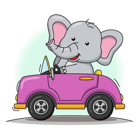 Ilustração Dos Desenhos Animados Do Elefante Fofo Dirigindo Um Carro