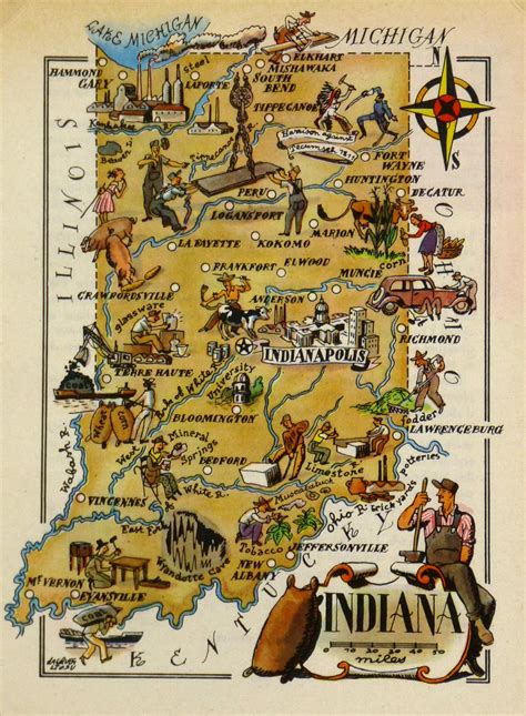 Indiana Pictorial Map 1946