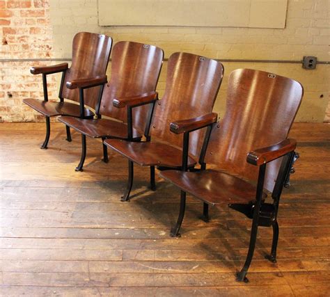 Vintage Original Wood And Steel Folding Theater Seats Seating Chairs