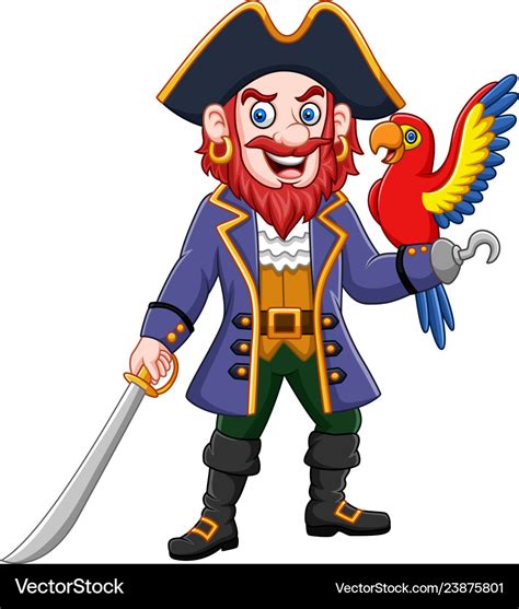 Cartoon Pirate Captain And Macaw Bird Royalty Free Vector