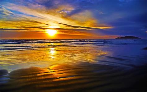 Bright Beautiful Nature · Reflectionislandoceansunsetwavebeach 14073