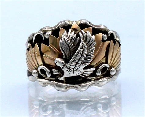 NATIVE AMERICAN NAVAJO RICHARD BEGAY RB STERLING GOLD ACCENT EAGLE