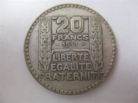 1933 France 20 Francs Liberte Egalite Fraternite 680 Silver Px203