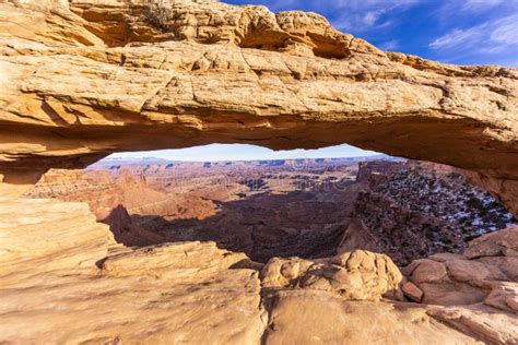 View On Mesa Arch In Canyonlands National Park In Utah In Winter Stock