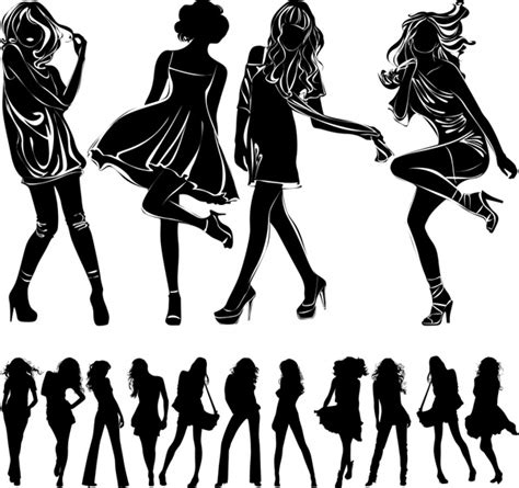 Modern Girls Icons Black Silhouette Design Free Vector In Encapsulated