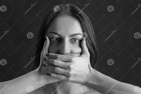 Woman Cover Mouth Stock Image Image Of Closeup Looking 88484375
