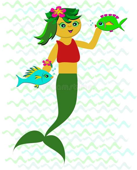 Mermaid With Fish And Wave Stock Vector Illustration Of Tail 13965272
