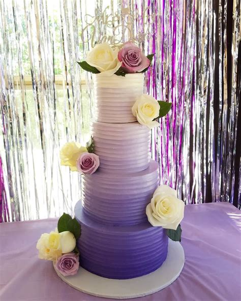 A Beautiful Purple Ombre Textured Buttercream Wedding Cake For A