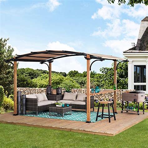 Sunjoy Aura 85 X 13 Ft Steel Arched Pergola With Natural Wood Looking
