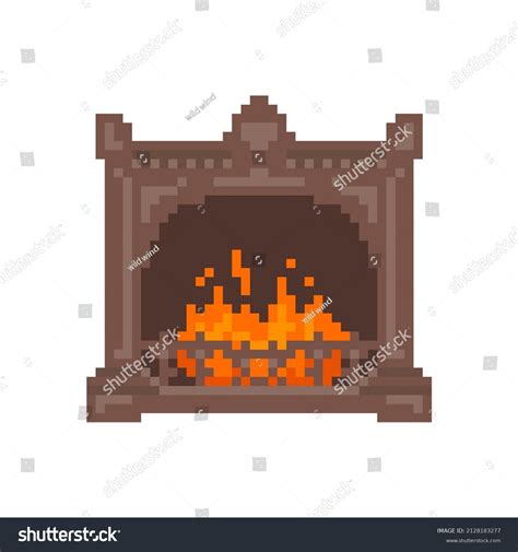 Vektor Stok Illustration Fireplace Pixel Art Style Tanpa Royalti