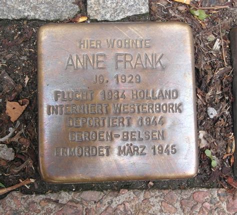 The timing of her death, from typhus, was established by the dutch red cross, which visited the camp after it was liberated by british. File:AnneFrankStolpersteinAachen 8221.jpg - Wikimedia Commons