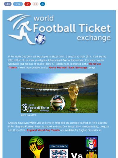 Football World Cup Tickets 2014 From 195 Gbp For Soccer Fans Interested In Brazil 2014 World