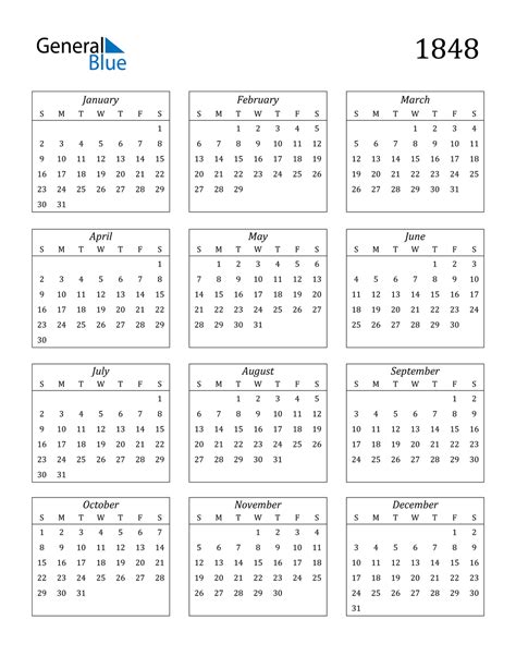 1848 Calendar Pdf Word Excel