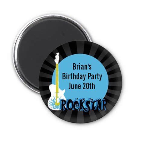 Rock Star Guitar Blue Personalized Birthday Party Magnet Favors