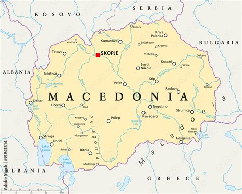 Macedonia Political Map With Capital Skopje National Borders