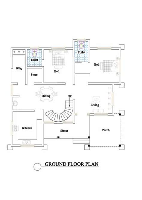 Kerala House Plan for a 2200 sqft 3 bed room house