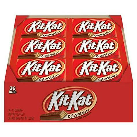 Kit Kat Candy Bar Milk Chocolate Covered Crisp Wafers 1 5 Oz Bar Pack Of 36