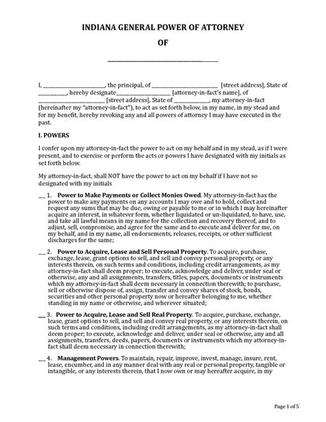Free Indiana Power Of Attorney Forms Types PDF Word