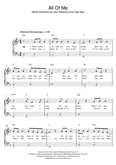 Below, you will also find an easy video tutorial to help you understand the notes. All Of Me sheet music by John Legend (Beginner Piano - 120615)