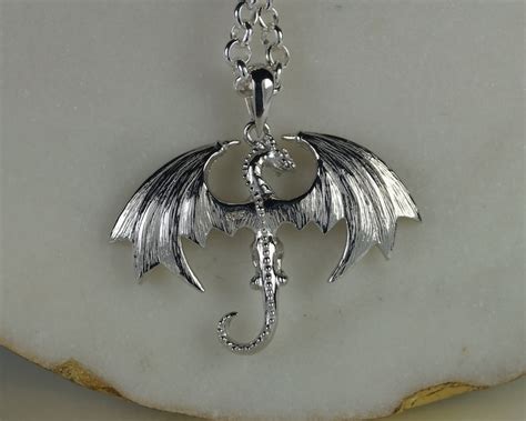 Dragon Necklace Sterling Silver Dragon Pendant Necklace Etsy Uk