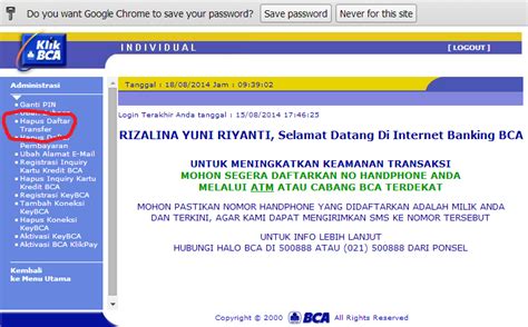 Cara Menghapus Daftar Transfer di KlikBCA | Saran2.com