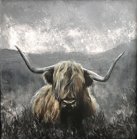 Grey Highlands Original Painting Highland Cow Original Painting Art