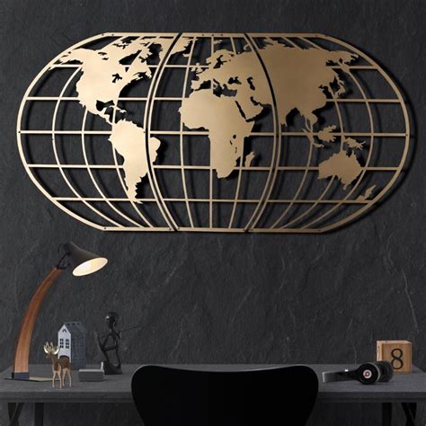 Fancy World Map Globe Metal Wall Decor Gold Metal Wall Art World