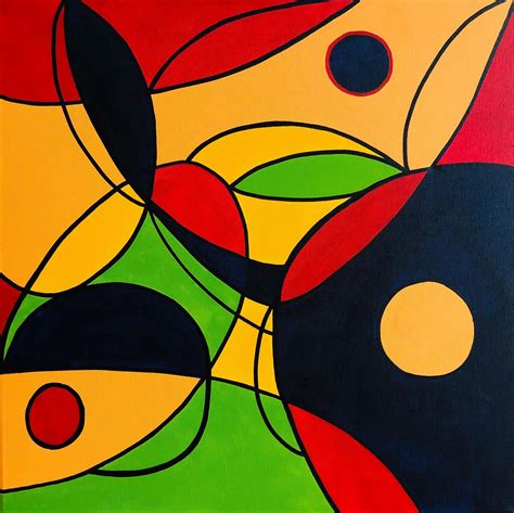 An Abstract Painting With Black Red Yellow And Green Colors